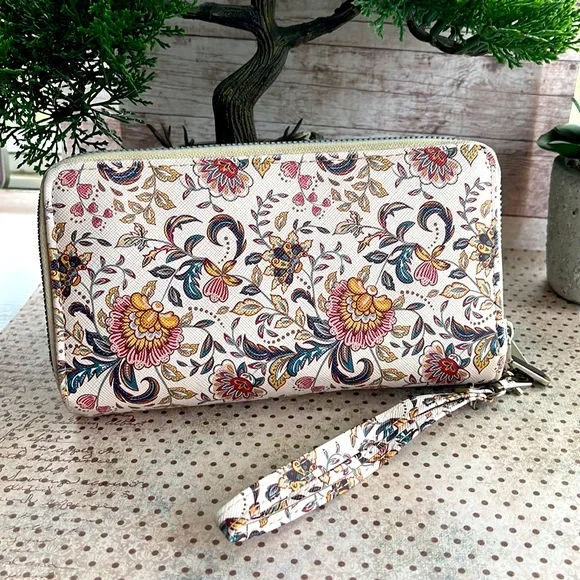 Safe Keeper Double Zipper Wrap Wristlet Wallet, Floral, Faux Leather NWOT Nice - Picture 2 of 8